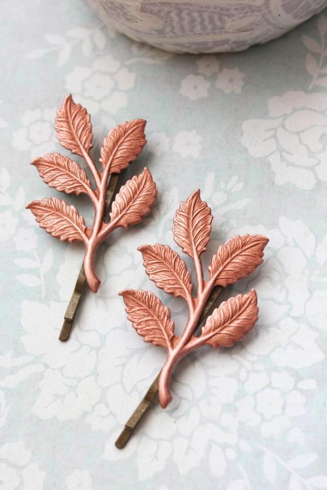 Pink Copper Branch Bobby Pins Leaf Hair Pins Nature Hair Accessories