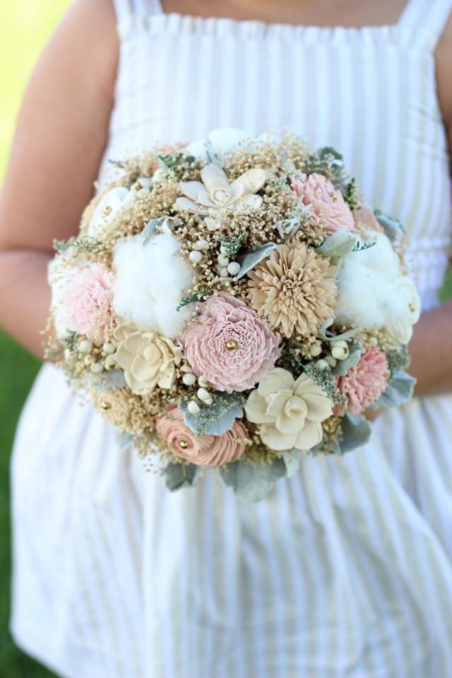 Wedding Bouquet,Cotton/Tan/Pinks Bridal Bouquet, Romantic Bridal