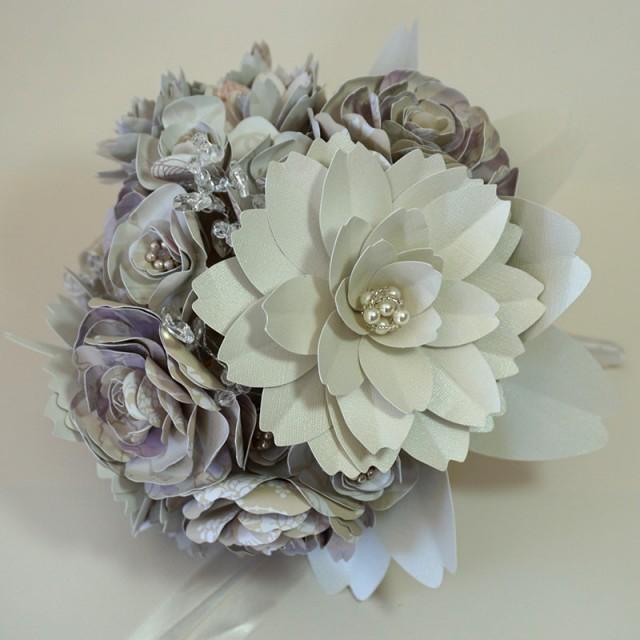 Paper Flower Bouquet For Wedding Handmade Flowers With Stems In Cream