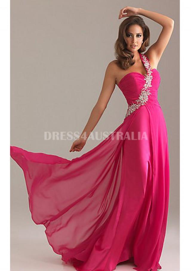 Buy Australia Aline Oneshoulder With Beading Fuchsia Chiffon Long Formal Dress/ Prom Dresses