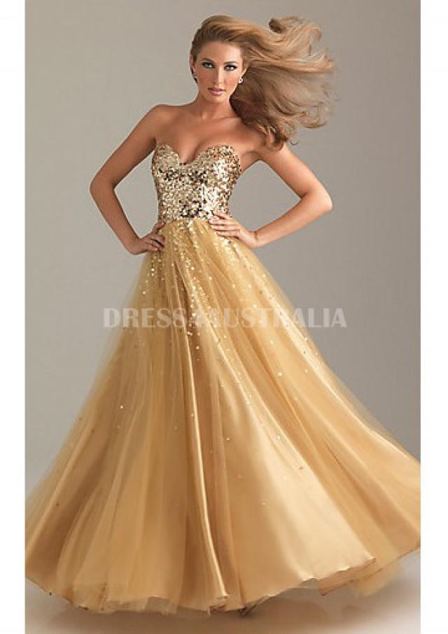 Buy Australia Aline Strapless Gold Sequins Long Formal Dress/ Prom