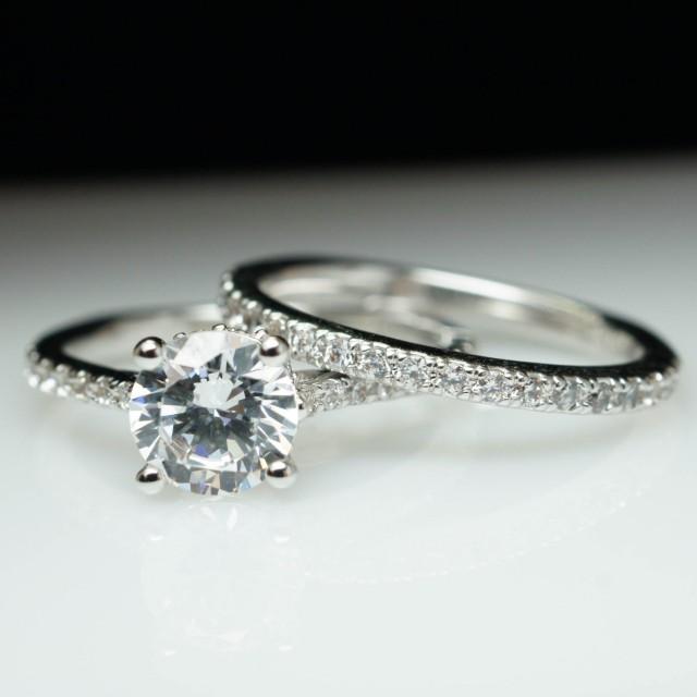 Solitaire Diamond Engagement Ring & Matching Wedding Band W/ Diamond
