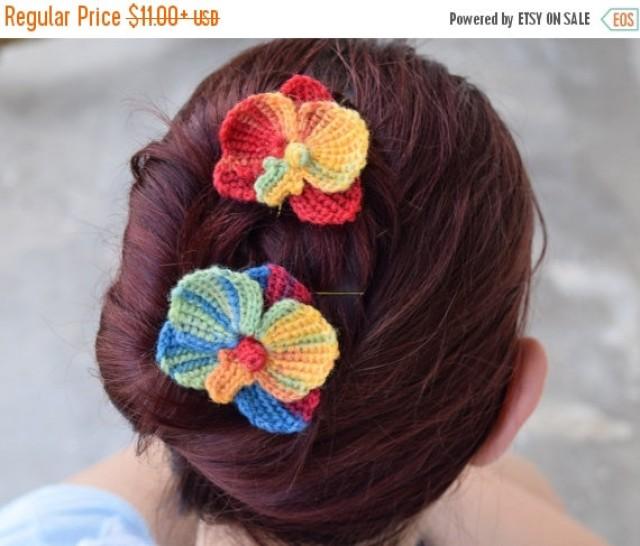 Sale 15 Bridal Hairpins Rainbow Colored Orchid Flowers