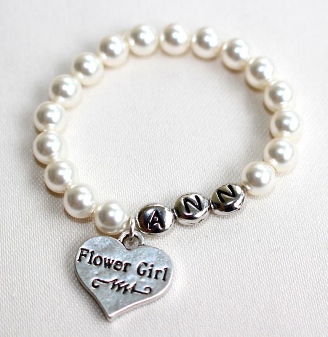Personalized Flower Girl Pearl Bracelet, Flower Girl, Jewelry, Flower