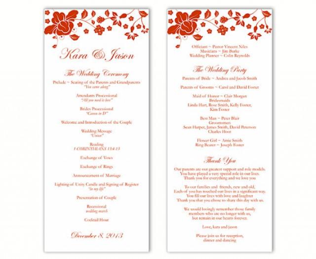 Wedding Program Template Diy Editable Word File Instant Download Program Red Wedding Program Sle Wedding Program Template