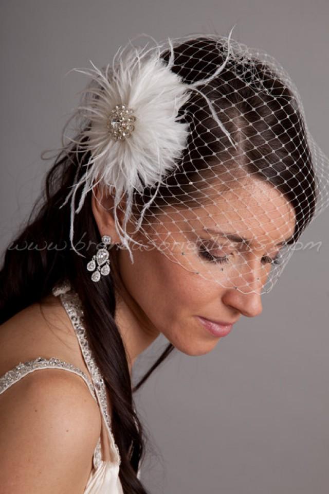 Bridal Birdcage Veil Set Rhinestone Accent Bandeau Veil With Soft