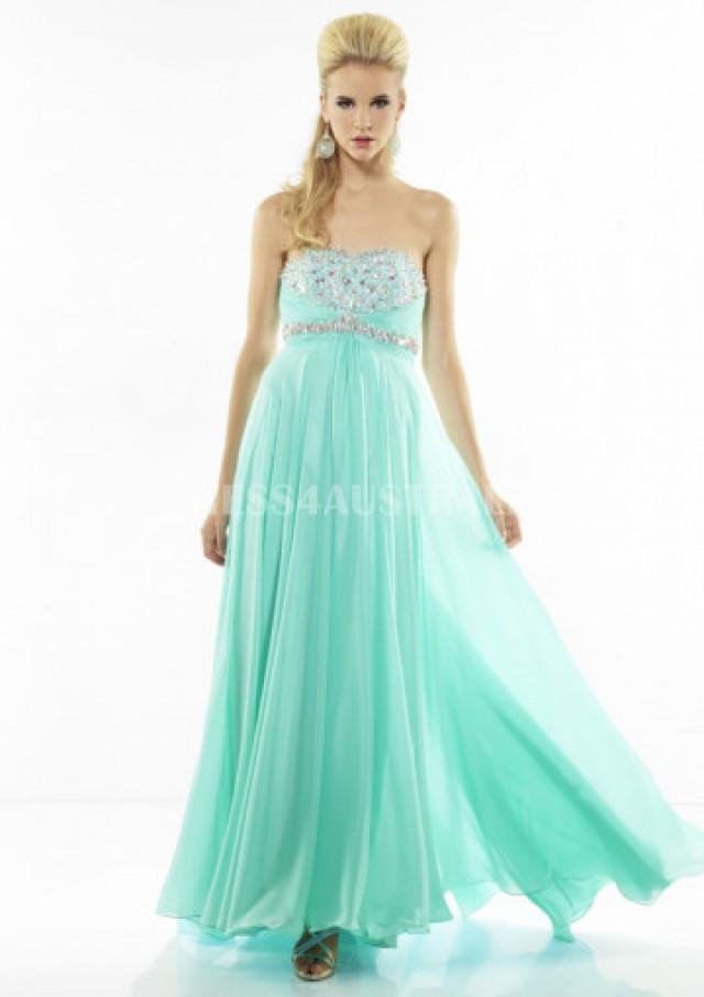 Buy Australia A Line Strapless Blue Chiffon Floor Length Evening