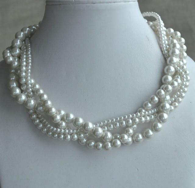 Pearl Necklace,four Strands Pearl Necklace, Twisted Pearl Necklace