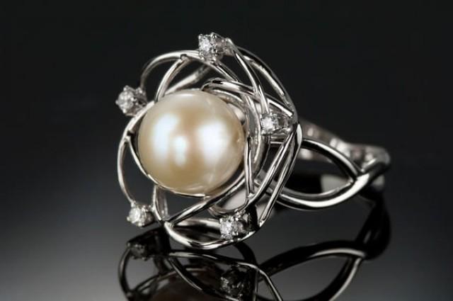Pearl Engagement Ring, Pearl Diamonds 