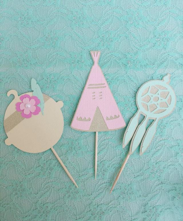 BOHO Chic Baby Shower Cupcake Toppers Set Of 12// Pow Wow Party Theme ...