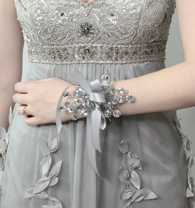Wrist Corsage Silver Mirrored Beads Wedding Accessory For Mothers
