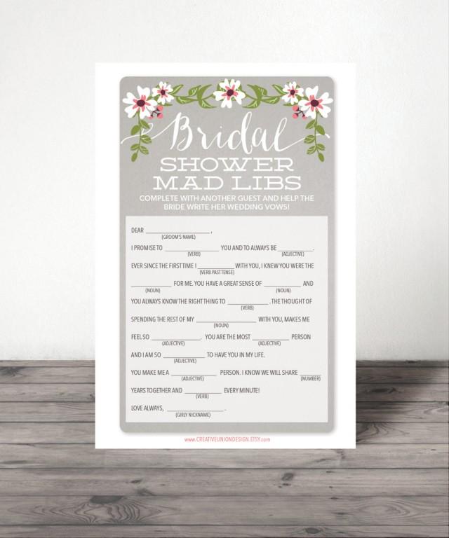 Instant Download Bridal Shower Mad Libs Shower Game Wedding