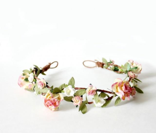 Champagne Pink Floral Crown, Flower Crown, Woodland, Autumn Flower Crown, Fall, Wedding, Bridal