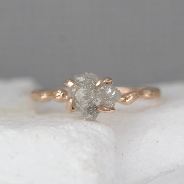Twig Engagement Ring - 14K Rose Pink Gold Branch Rings - Raw Uncut Rough Diamond Twig Ring 