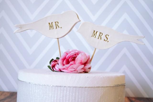 Mr Mrs Bird Wedding Cake Toppers In Gold Weddbook