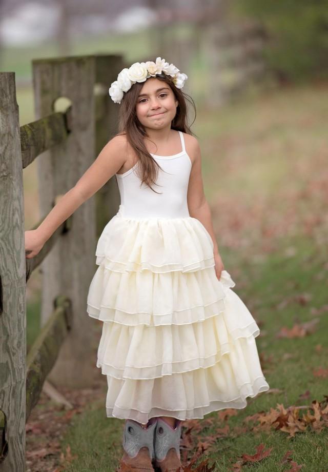 Ivory Lace Flower Girl Dress, Ivory Ruffle Frock, Girls