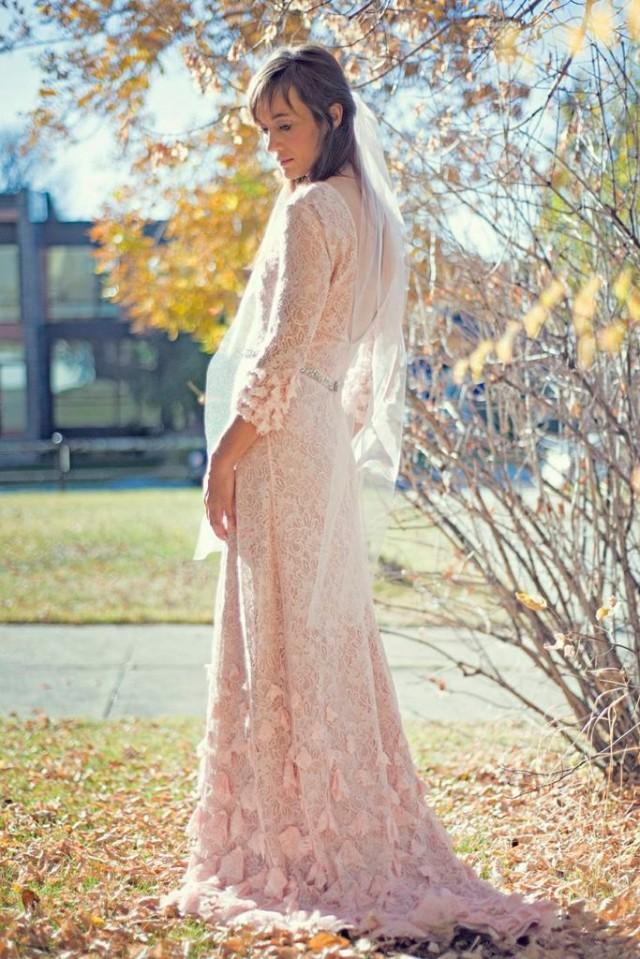 blush pink boho wedding dress