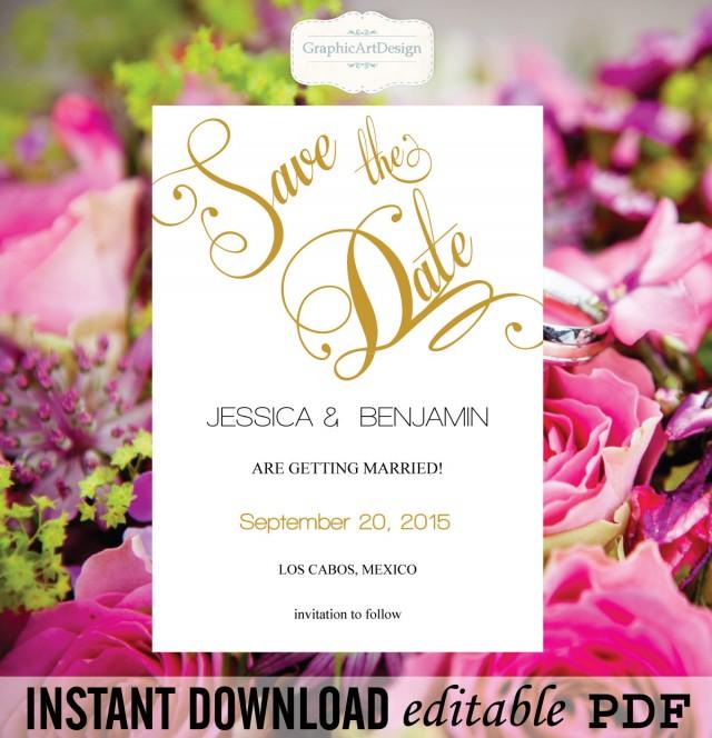 Wedding SavetheDate Editable PDF Golden Calligraphy Handlettered