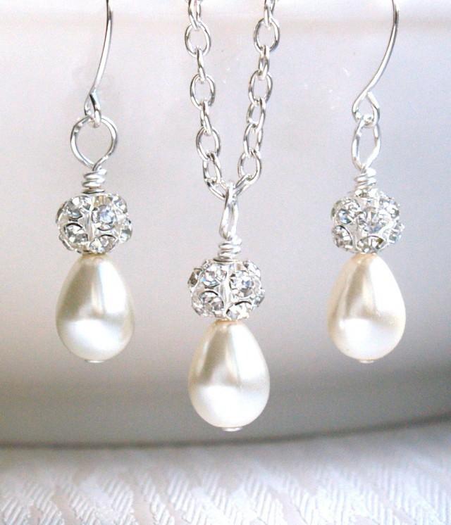 Tiny Ivory Necklace, Bridesmaid Gift Set Of Necklace And Dangle