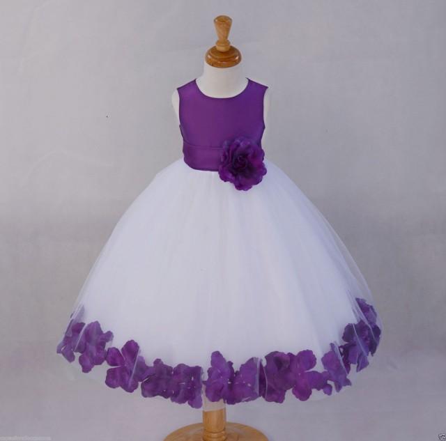 White Purple Flower Girl Dress Pageant Wedding Bridal Children