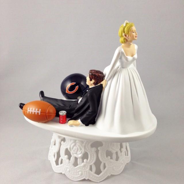 Wedding Cake Topper Chicago Bears Football Sports Theme Humorous Fun Bride Groom 