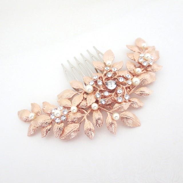 Rose Gold Hair Comb, Bridal Hair Comb, Rose Gold Headpiece, Wedding Headpiece, Leaf Headpiece