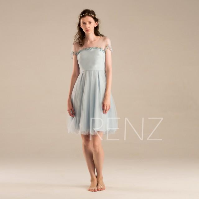 2015 Baby Blue Bridesmaid Dress, Steel Blue Prom Dress, Short Chiffon