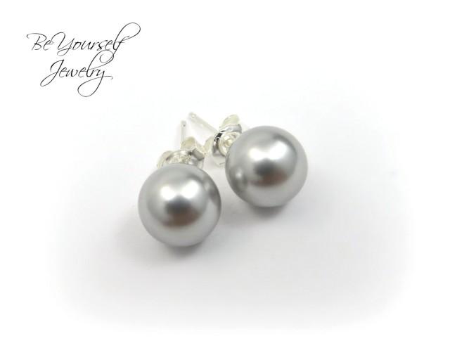 Light Grey Pearl Stud Earrings Swarovski Pearls Sterling Silver Post