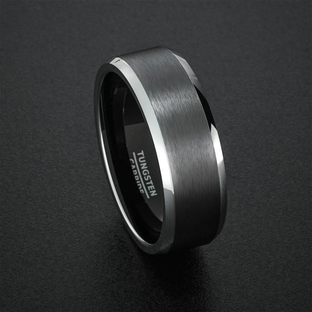 Tungsten Wedding Band Mens Ring Black Tungsten Rings Brushed Matte