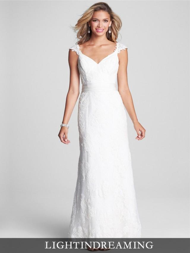 Cap Sleeves Vneck Lace Open Keyhole Back Wedding Dresses