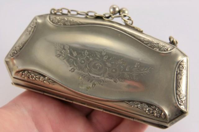 antique silver purse with chain