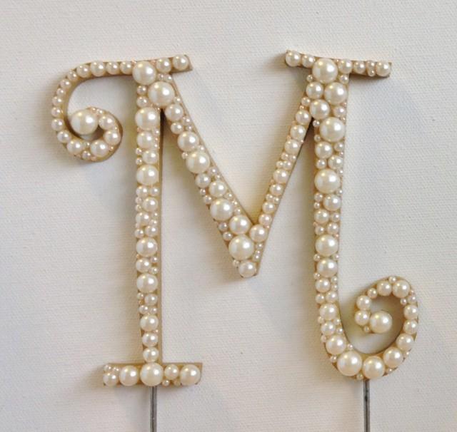 Curly Pearl Monogram Cake Topper Font 2 Any Letter A B