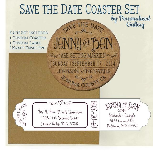 Custom Save The Date Invitation Cork Coasters With Envelopes Printed Address Labels 2442074 Weddbook Date Invitation Cork Coasters