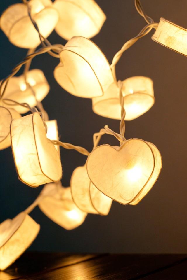 20 Battery Powered LED Romantic White Heart Paper Lantern String Lights