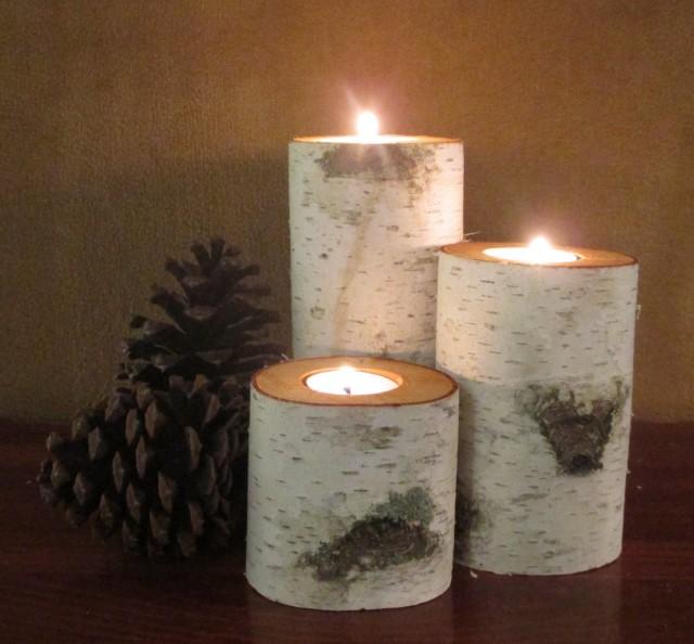 Home Decor Birch Wood Candle Holders Wedding Reception Birch Wood Candle Holders Wedding Decor