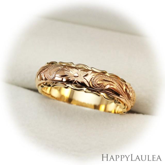 Massiver 14K Gelbgold Ring Mit Hawaii-Plumeria-Gravur – 4 Mm Rollenbandring, Maßgeschneidert