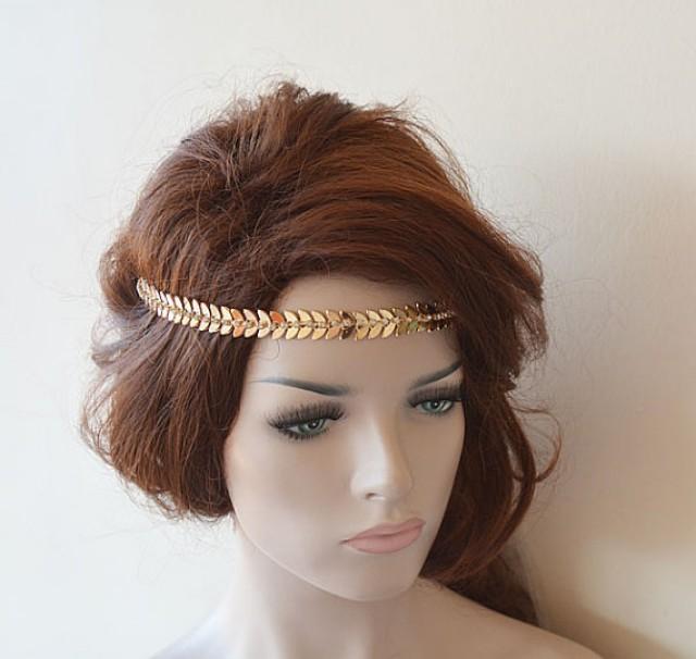 Bridal Gold Rhinestone Headband Leaf Wedding Headband Wedding
