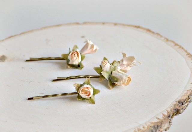 Ivory Flower Hair Pins Bridal Hair Clips Victorian Bobby Pins