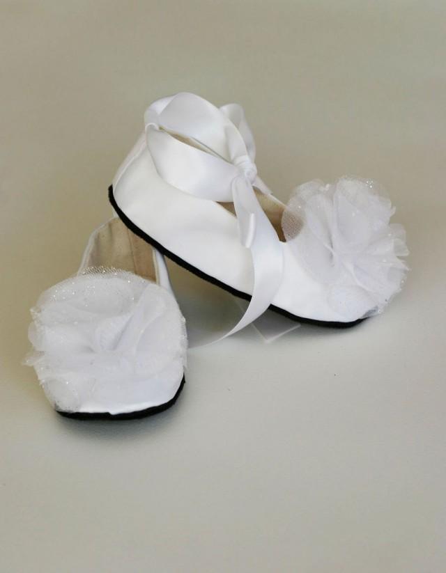 white satin flower girl shoes