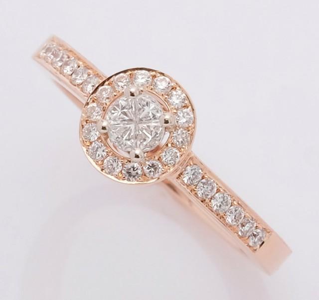 Art Deco,Engagement Ring, 18K Rose Gold Ring, Halo Ring, Invisible