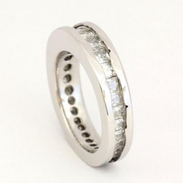Moissanite Ring, Wavy Platinum Wedding Band, Moissanite Eternity Band