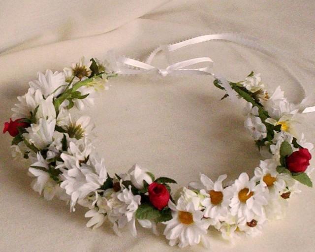 Winter Wedding Hair Wreath Bridal Halo White Red Floral Circlet Silk