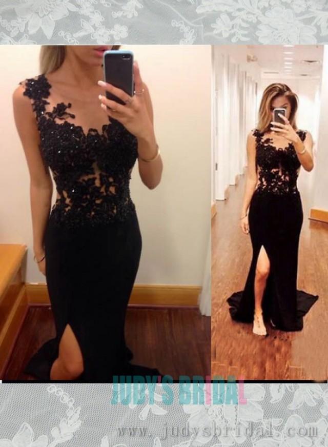 Sexy Black Illusion Lace Top Slit 