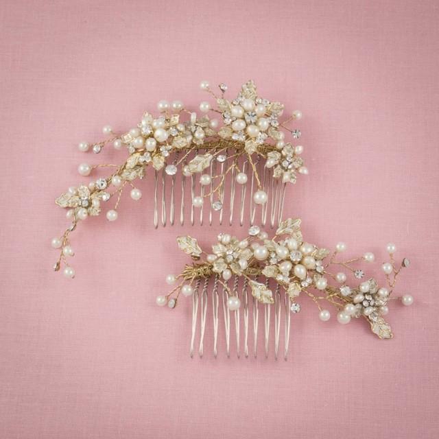 Gold Leaf Pearl Wedding Hair Pieces Romantic Gold Bridal Hair