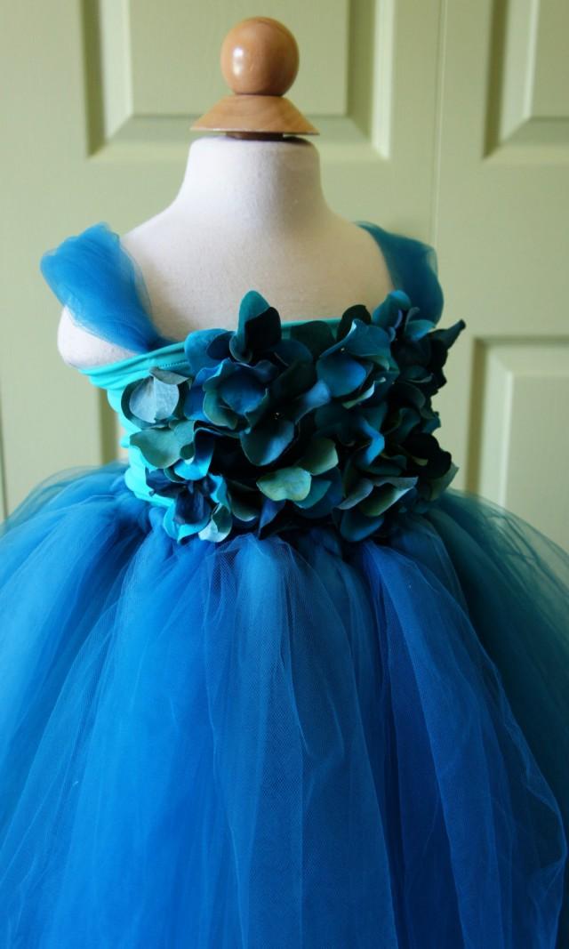 Flower Girl Dress Turquoise Blue Tutu Dress, Flower Top, Baby Tutu
