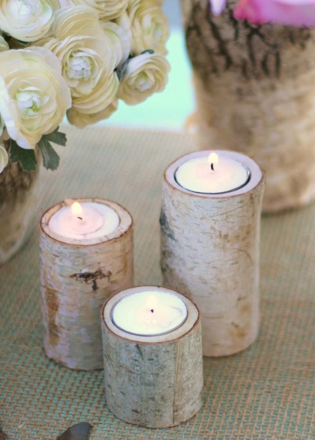 50 Centerpiece Birch Bark Log Candle Holders Rustic Chic (item M10564