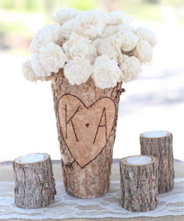 Personalized Birch Vase Rustic Custom Wedding Bridal Shower Christmas