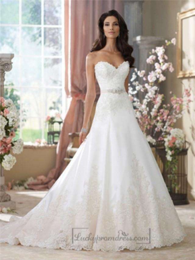 Strapless Sweetheart Aline Lace Appliques Wedding Dresses Cheap Wedding