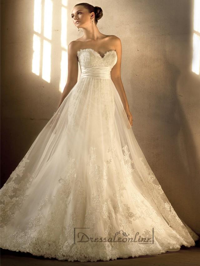Sweetheart Aline Lace Over Empire Wedding Dresses