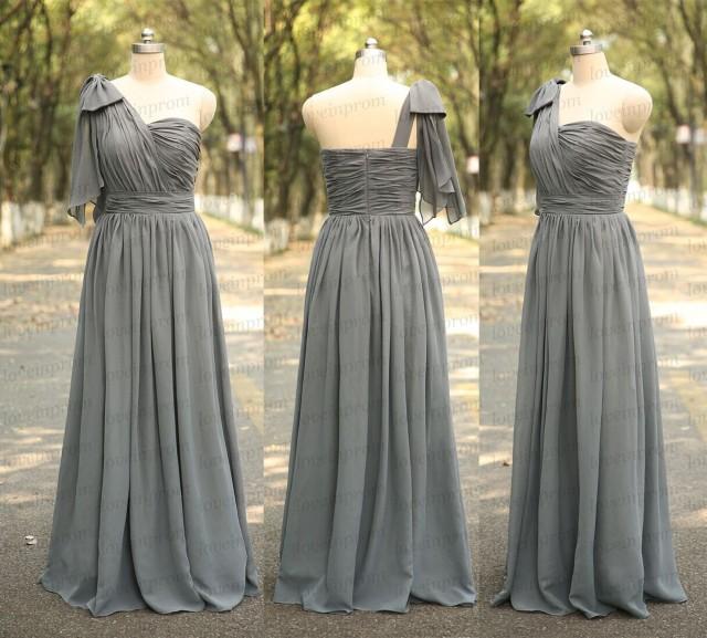 Grey Bridesmaid Dress Handmade Pleat Chiffon Long Wedding Party Gowns